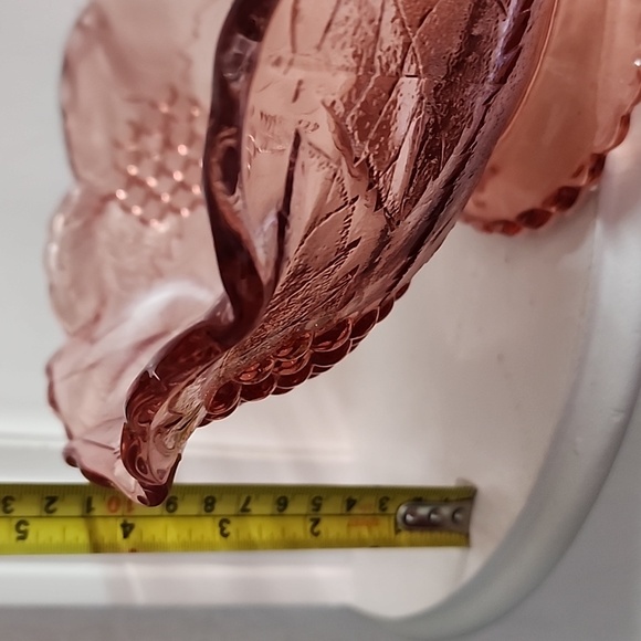 Vintage Rose Glass Bowl with Raised Grapes and Etched Leaves, Depression, Pink - Picture 5 of 5